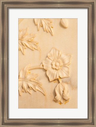 Framed Floral Carving, Taj Mahal, Agra, Uttar Pradesh, India. Print