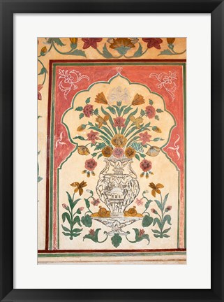 Framed Fresco, Amber Fort, Jaipur, Rajasthan, India. Print