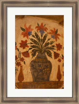 Framed Intricate frescoes, Tomb, Agra, Uttar Pradesh, India. Print
