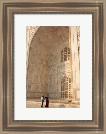 Framed Visitors dwarfed by the Taj Mahal, Agra, Uttar Pradesh, India Print