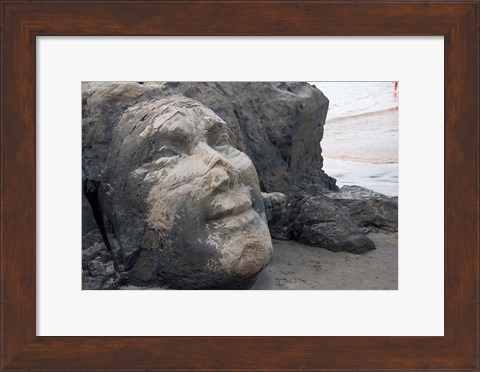 Framed Famous Face of Shiva on the Rock on Vagator Beach, Goa, India Print