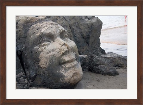 Framed Famous Face of Shiva on the Rock on Vagator Beach, Goa, India Print