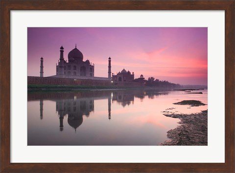 Framed Taj Mahal From Along the Yamuna River at Dusk, India Print