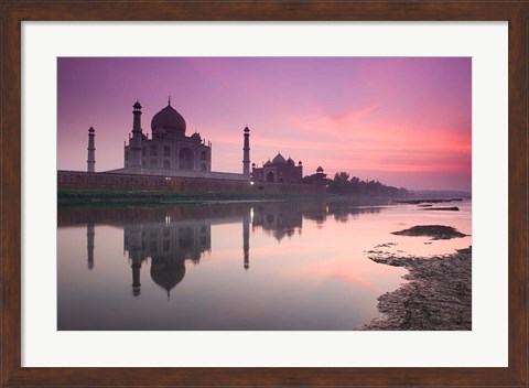 Framed Taj Mahal From Along the Yamuna River at Dusk, India Print