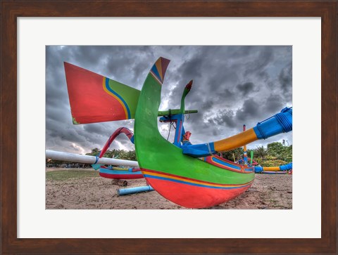 Framed Outrigger boats, called jukungs, on beach, Bali, Indonesia Print