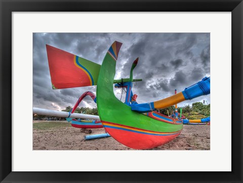 Framed Outrigger boats, called jukungs, on beach, Bali, Indonesia Print