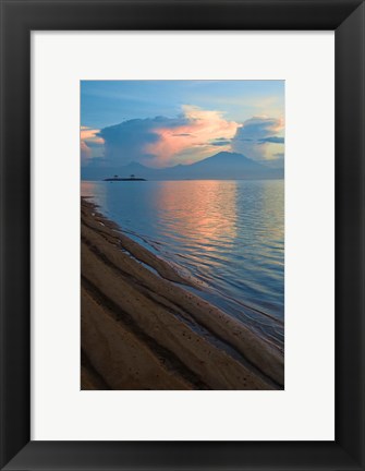 Framed Indonesia, Bali Sanur Beach with Mount Gunung Agung Print