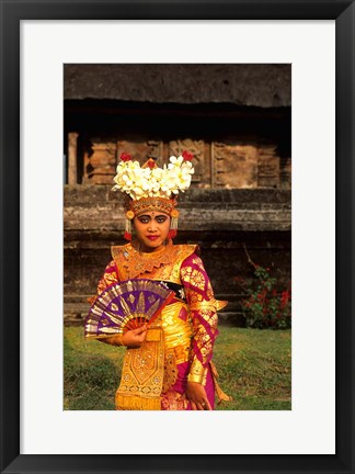 Framed Bride in Traditional Dress in Ulur Danu Temple, Lake Bratan, Bali, Indonesia Print