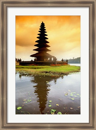 Framed Religious Ulur Danu Temple in Lake Bratan, Bali, Indonesia Print