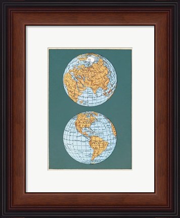 Framed Map of the World&#39;s Hemispheres, two views Print