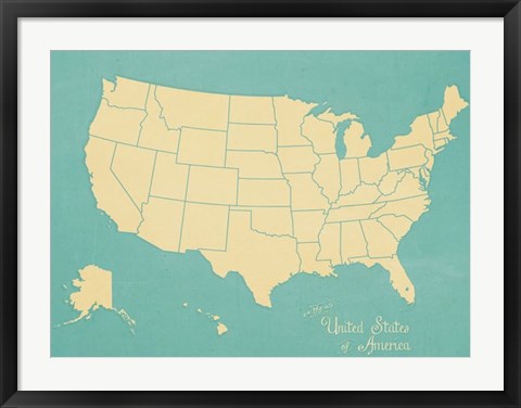 Framed USA Map (blue) Print