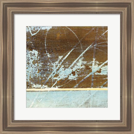 Framed Barn Blue Square I Print