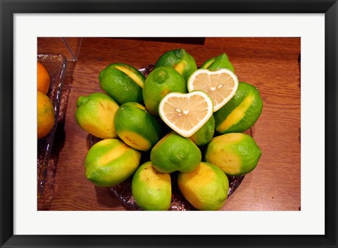 Framed Display of fresh heart shaped limes, Tokyo, Japan Print