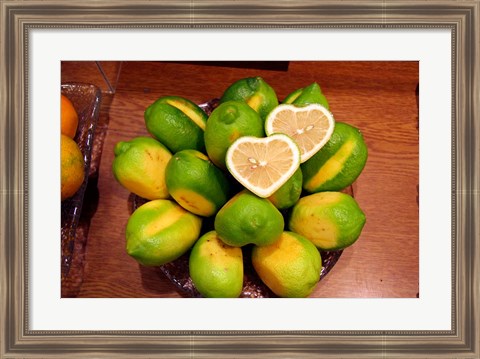 Framed Display of fresh heart shaped limes, Tokyo, Japan Print