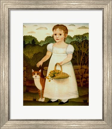 Framed Girl with Cat Print