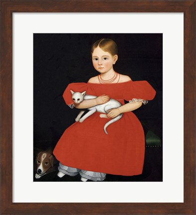 Framed Girl in Red Dress with Cat and Dog, 1830-1835 Print