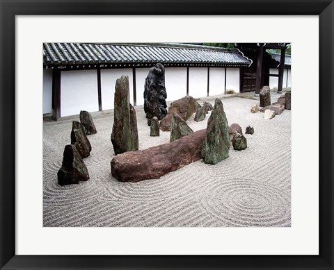 Framed Stone Zen Garden, Kyoto, Japan Print