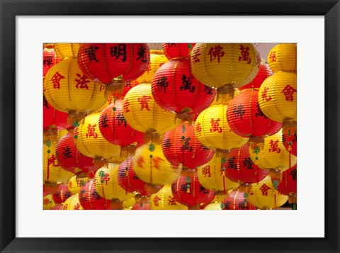 Framed Red and yellow Chinese lanterns hung for New Years, Kek Lok Si Temple, Island of Penang, Malaysia Print