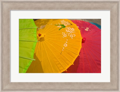 Framed Birghtly Colored Parasols, Bulguksa Temple, Gyeongju, South Korea Print