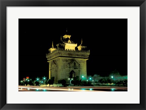 Framed Patuxai (Arch of Triumph) at Night, Luang Prabang, Laos Print