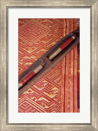 Framed Weaving Shuttle with Colorful Fabric, Luang Prabang, Laos Print