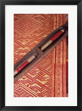 Framed Weaving Shuttle with Colorful Fabric, Luang Prabang, Laos Print