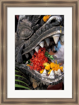 Framed Flower Offerings in Stone Dragon&#39;s Mouth, Laos Print