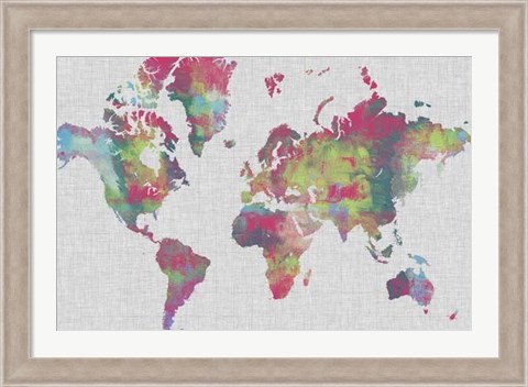 Framed Impasto Map of the World Print