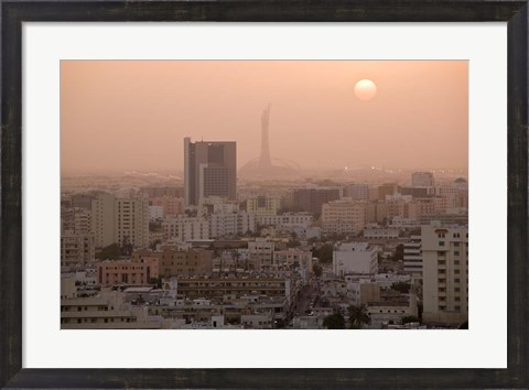 Framed Qatar, Ad Dawhah, Doha. Aerial View of Dowtown / Sunset Print