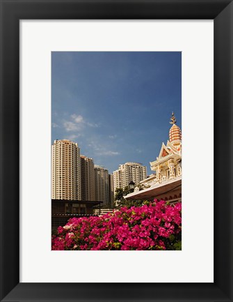 Framed Prayer house and high-rise condominiums, Bangkok, Thailand Print