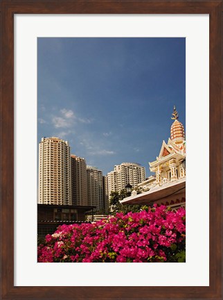 Framed Prayer house and high-rise condominiums, Bangkok, Thailand Print