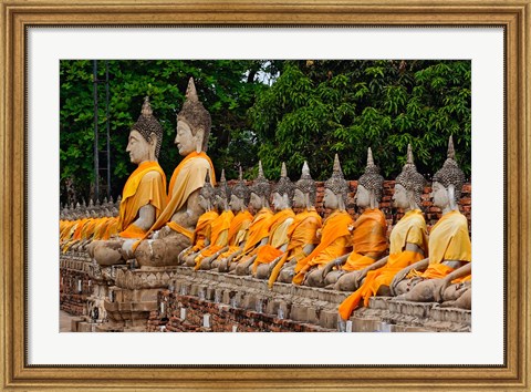 Framed Row of Buddha statues, Wat Yai Chaya Mongkol or The Great Temple of Auspicious Victory, Ayutthaya, Thailand Print