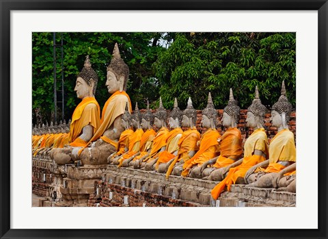 Framed Row of Buddha statues, Wat Yai Chaya Mongkol or The Great Temple of Auspicious Victory, Ayutthaya, Thailand Print