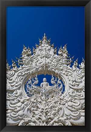 Framed new all white temple of Wat Rong Khun in Tambon Pa O Don Chai designed by Chalermchai Kositpipat. Print