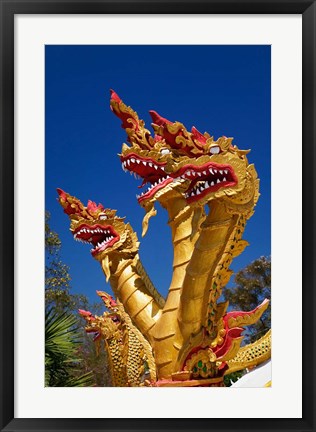 Framed Trio of dragon heads, Wat Phra That Doi Suthep Rajvoravihara, Chiang Mai, Thailand Print