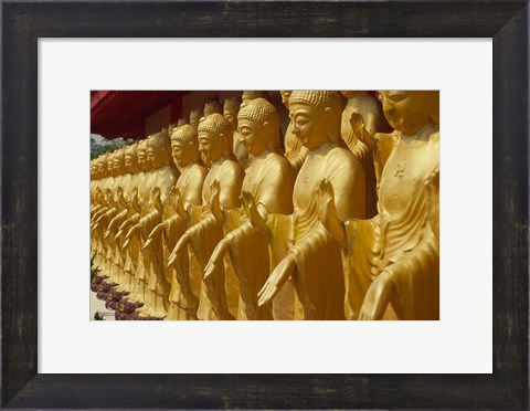 Framed Taiwan, Foukuangshan Temple, Standing gold-colored Buddha statues at a Buddhist shrine Print