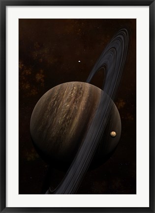 Framed Artist&#39;s concept of a ringed gas giant and its moons Print