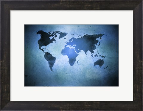 Framed Aged world map on dirty paper Print
