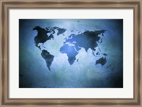 Framed Aged world map on dirty paper Print