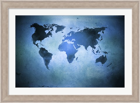 Framed Aged world map on dirty paper Print