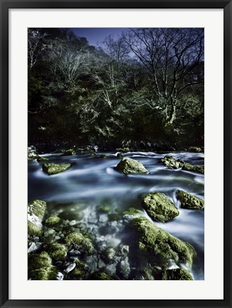 Framed Aged boulders covered with moss in a river, Ritsa Nature Reserve Print