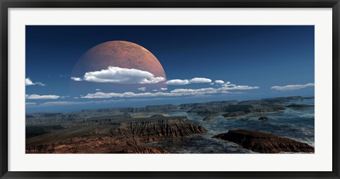 Framed moon rises over a young world Print