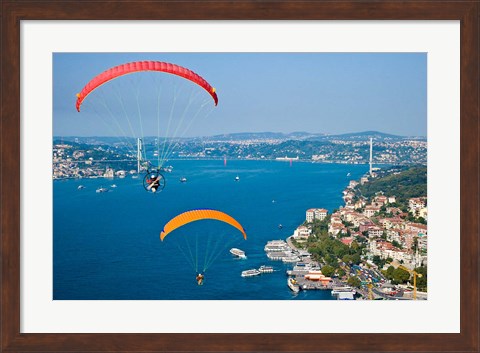 Framed Paragliding, Extreme sport, Bosphorus, Istanbul, Turkey Print