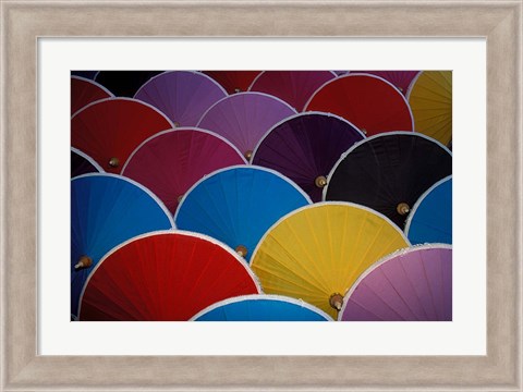 Framed Colorful Umbrellas at Umbrella Factory, Chiang Mai, Thailand Print