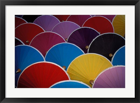 Framed Colorful Umbrellas at Umbrella Factory, Chiang Mai, Thailand Print