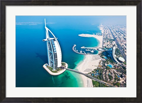 Framed Aerial view of the Burj Al Arab, Dubai, United Arab Emirates Print
