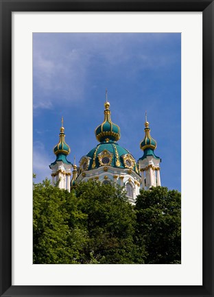 Framed Beautiful Dome Church, Klovskiy Spusk Downtown, Kiev, Ukraine Print