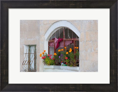 Framed Windows and Flowers in Village, Cappadoccia, Turkey Print