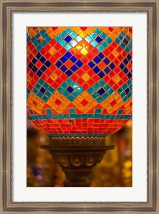 Framed Stained Glass Lamp Vendor in Spice Market, Istanbul, Turkey Print