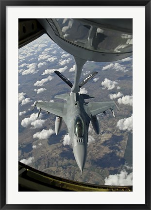 Framed Chilean Air Force F-16 refuels from a US Air Force KC-135 Stratotanker Print